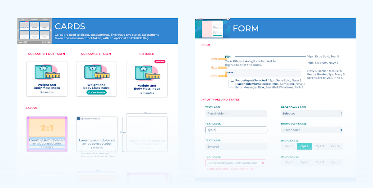 Styleguide example with buttons, colors, form elements, and text components