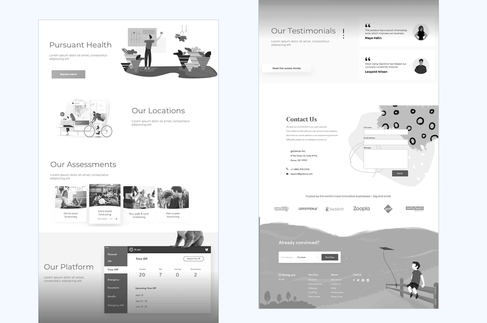 Wireframe of new Pursuant Health homepage