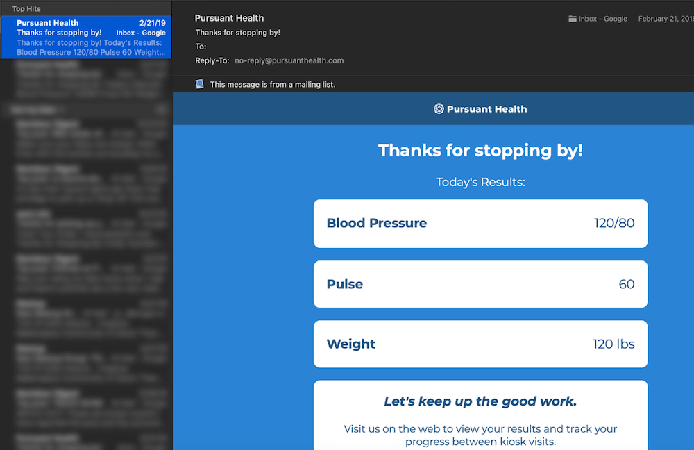 Screenshot of emails filtered to Pursuant Health results